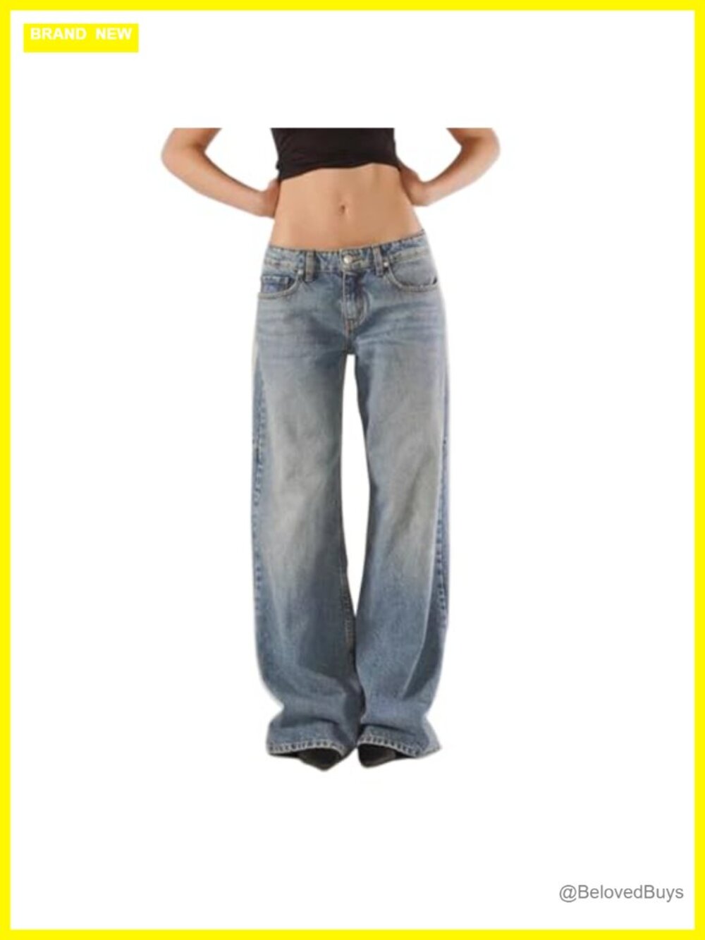 Y2K Low Rise Denim Pants Loose Fit Boyfriend Wide Leg Baggy Jeans with Pockets